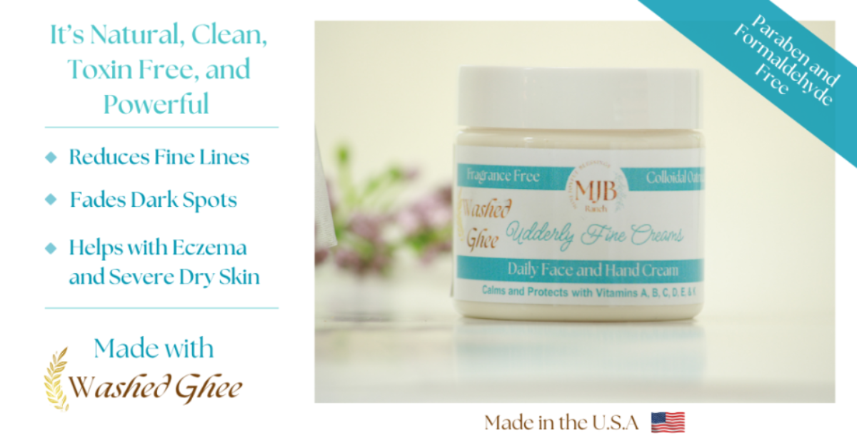 Natural Skincare Cream for face and hands listing the benefits of reducing wrinkles, and helping with eczema